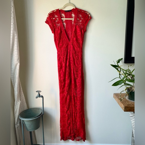 For Love & Lemon red crochet embroidery maxi dress - Picture 7 of 15